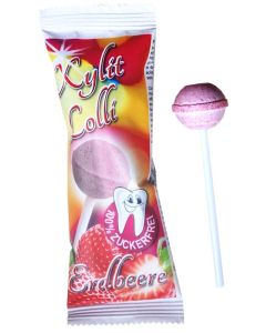 Erdbeer Lolli mit Xylit - zuckerfreier Lutscher, 1 Stk