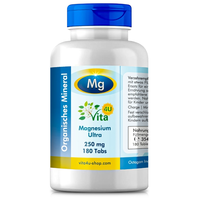 Magnesium Ultra 250mg, 180 Tabs - mit Magnesiumglycinat besonders bioverfügbar
